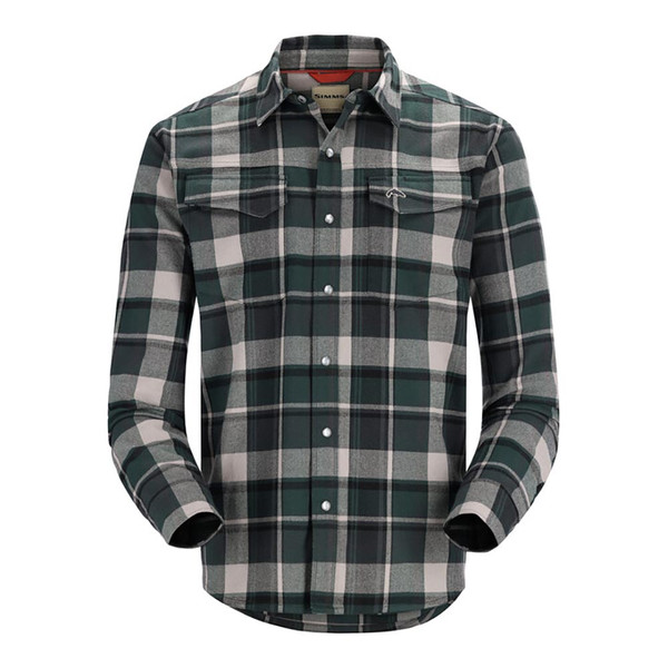 Simms Gallatin Flannel Long Sleeve Shirt Men's in Forest and Carbon Woodsman Plaid